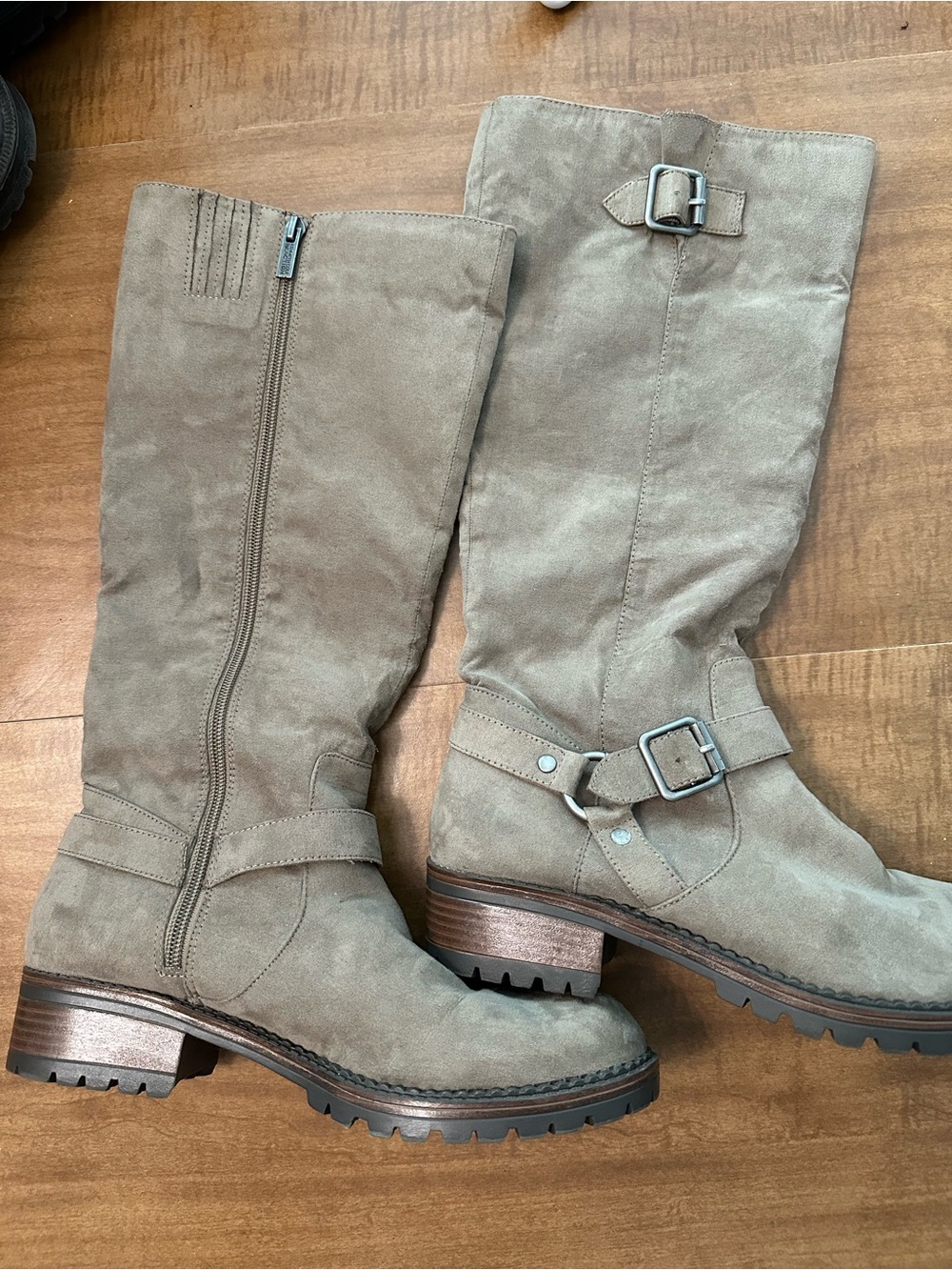 Kenneth Cole Reaction Taupe Suede Mid-Calf Buckle Boots